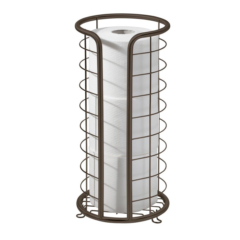 mDesign Metal Toilet Paper Holder Stand - Storage Reserve for 3 Rolls of Toilet Tissue - Freestanding Toilet Paper Holder - Stylish Bathroom Floor Toilet Paper Stand - Omni Collection - Bronze - Image 1